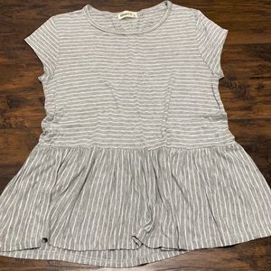 Peplum gray striped tiered hem top S